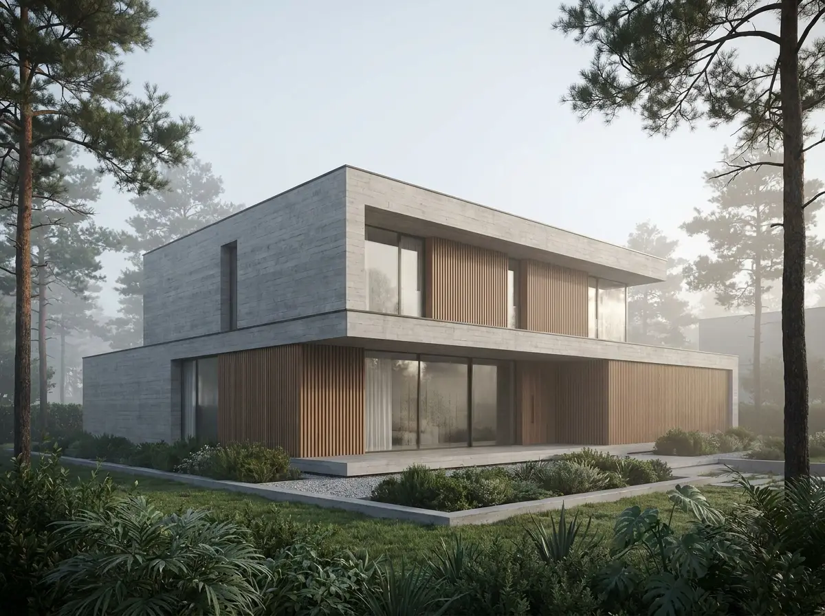 A hillside house in morning mist
