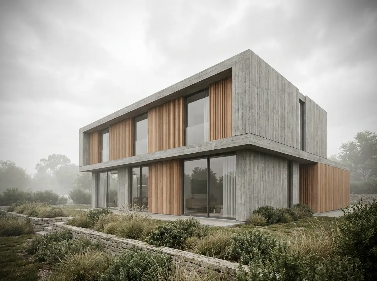The same house rendered at cloudy
